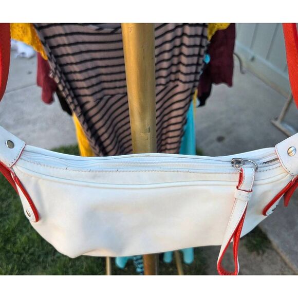 Coach Y2K White Nylon Mini Hobo w/ Red Leather Trim Vintage Shoulder Bag. #6671 - Picture 6 of 10